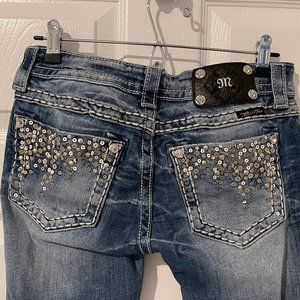 Miss Me Bling Big Stitch Sequin Skinny Jeans Medium Wash Sz 27 (28x32) EUC